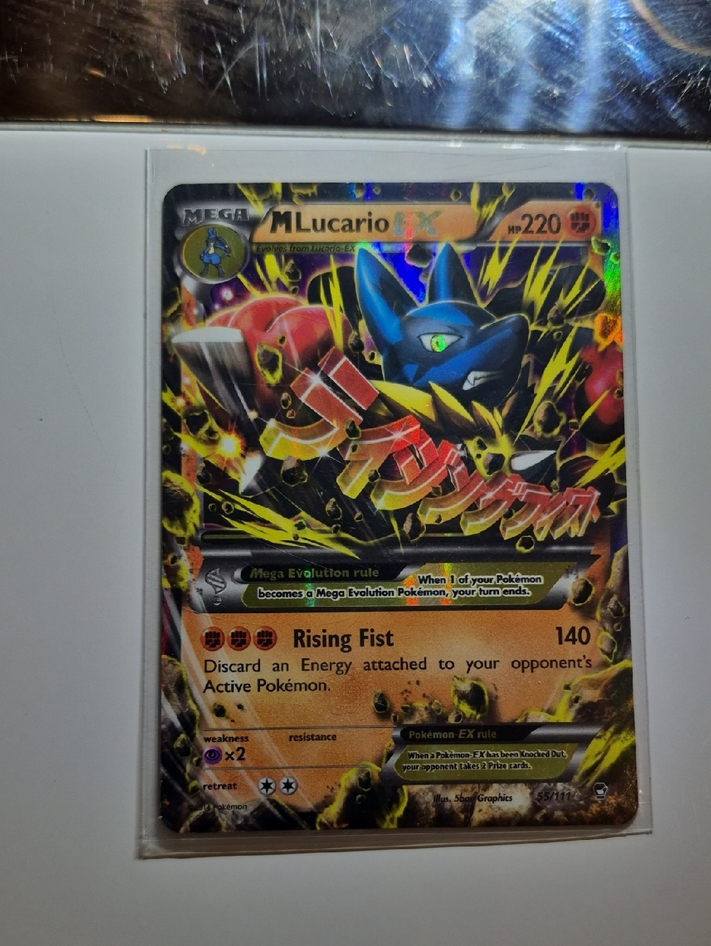Pokemon Mega Lucario EX Holographic Yellow Black Blue Gold Card